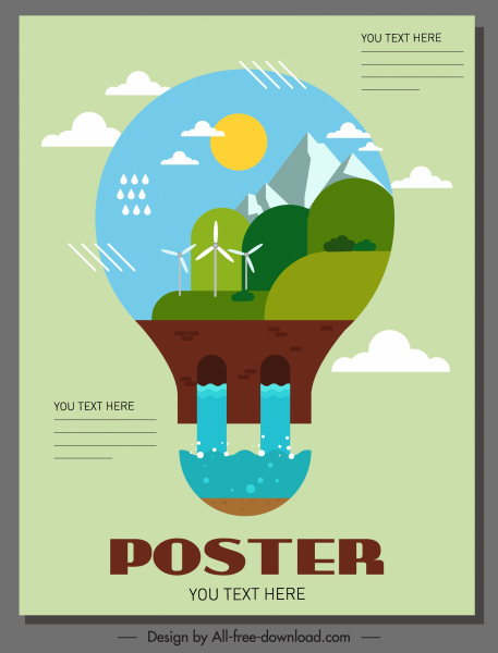 environment poster template lightbulb layout colorful flat design 