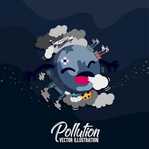 environment protection banner stylized earth icon pollution elements