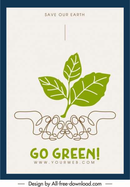 environmental protection banner flat leaf hands handdrawn