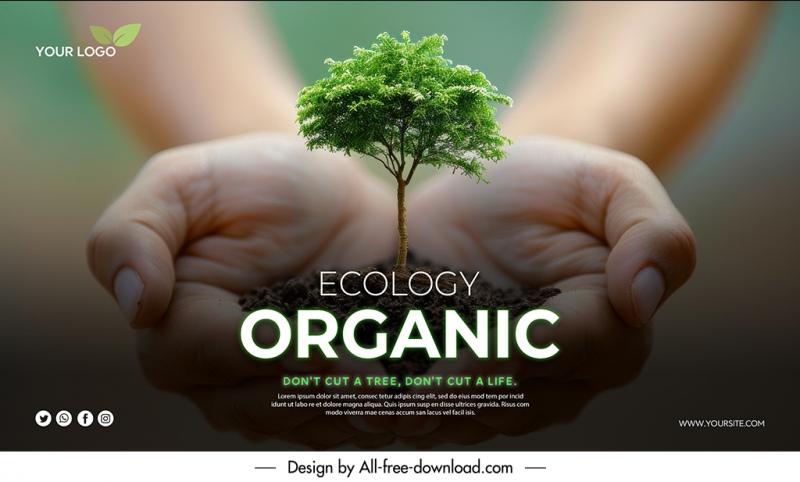 environmental protection banner template elegant hands holding tree closeup 