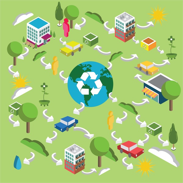 environmental recycling vector with arrows and icons illustration