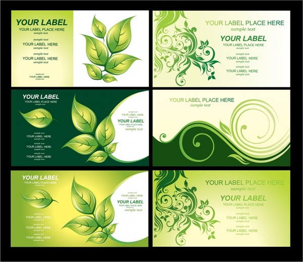 business card templates environmental themes green leaves sketch