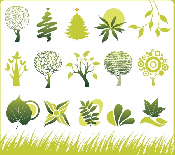 nature design elements handdrawn tree leaf grass sketch
