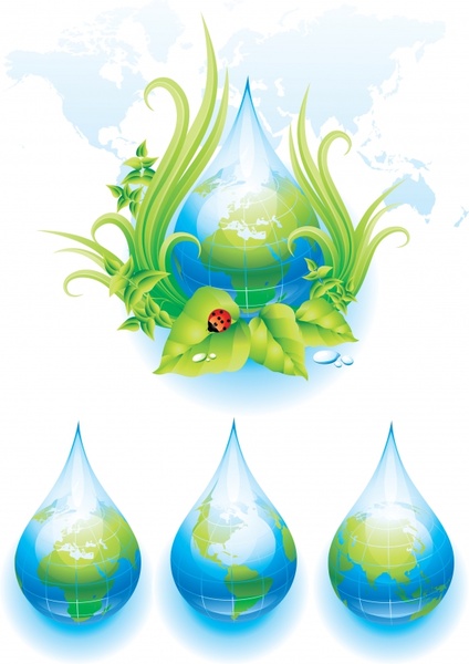 ecology icons water drops leaf insects colorful modern