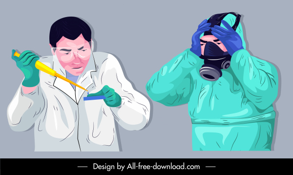 epidemic icons chemist doctor sketch cartoon design