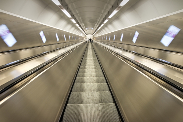 empty shiny steep escalator indoor
