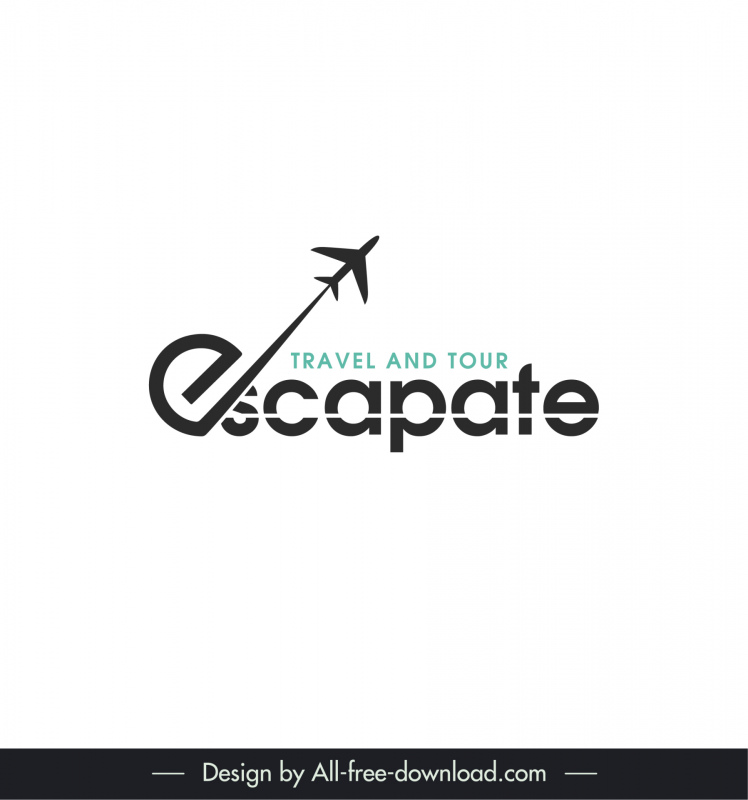 escapate travel and tour company logo dynamic airplane silhouette stylized text design 