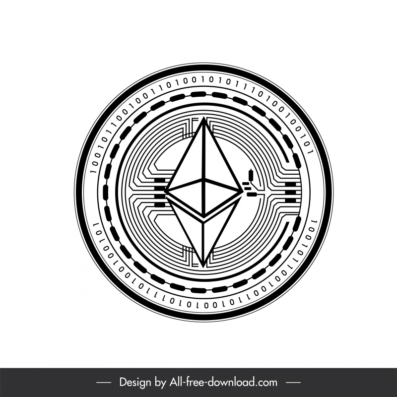 ethereum coins sign icon black white symmetric geometric shape outline