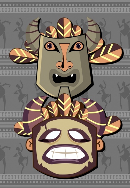ethnic background scary masks icons decor