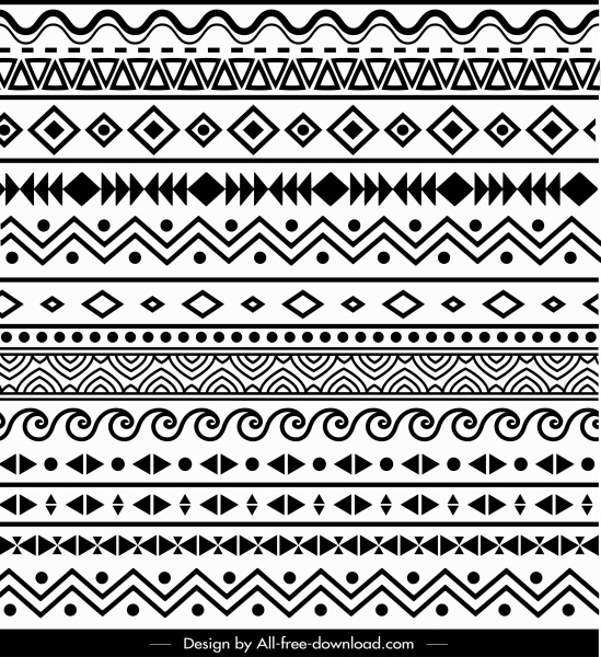 ethnic pattern retro black white repeating abstract shapes