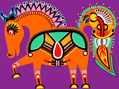 ethnic style horses design elements