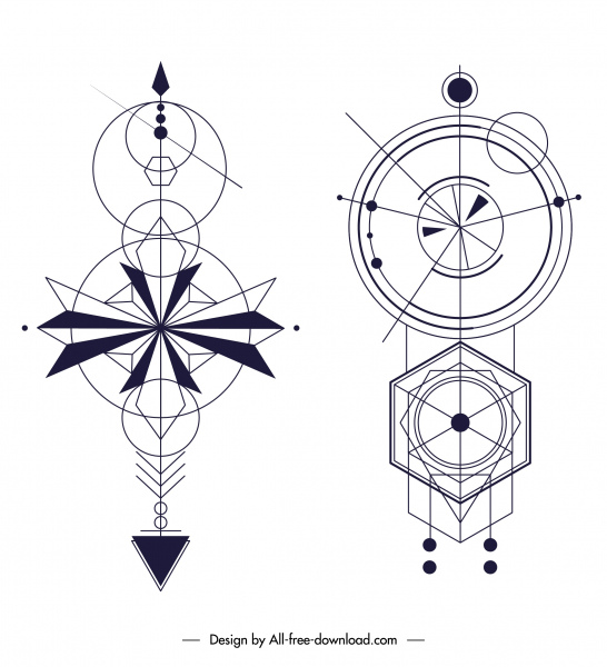ethnic tattoo templates flat geometric sketch symmetric shapes