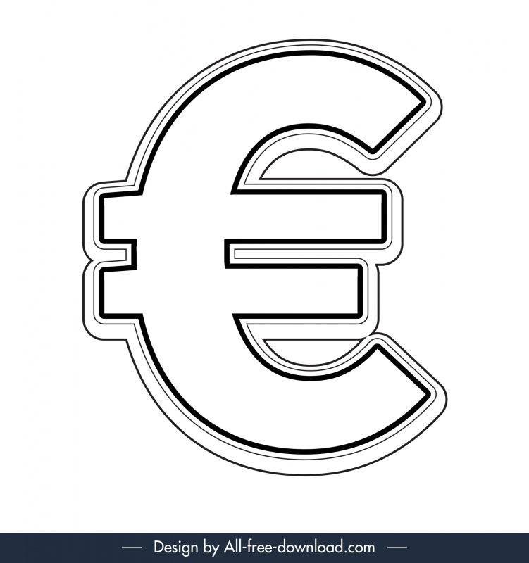 euro sign icon black white symmetric curved outline