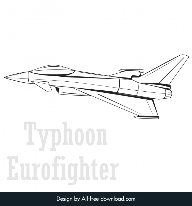 eurofighter typhoon jet logo black white  outline 