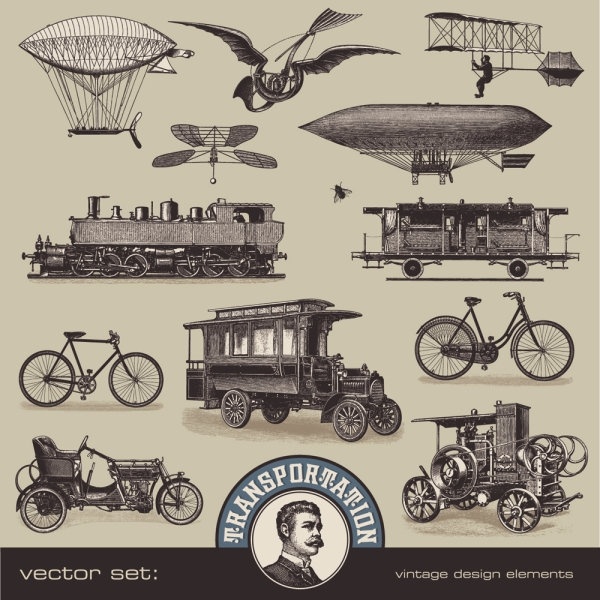 european and american vintage transport 02 vector