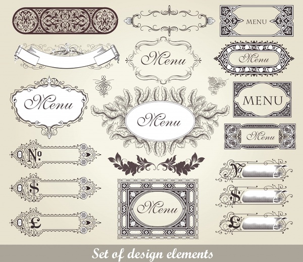 menu decor elements elegant retro european design