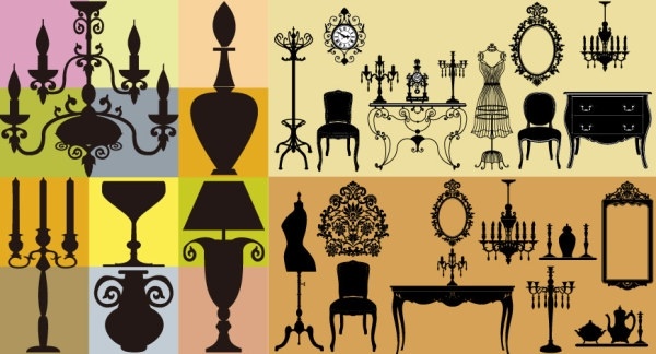 european classical furniture silhouette vector