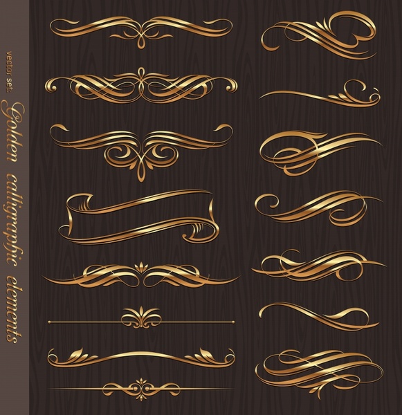 document decorative elements elegant luxury golden curves shapes
