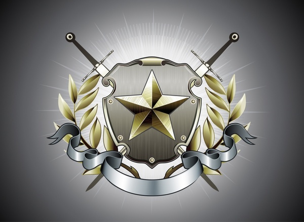 logo template star sword ribbon ornament 3d metallic