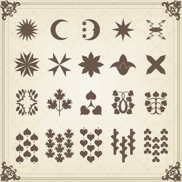 document decorative elements flat classical retro symbols shapes