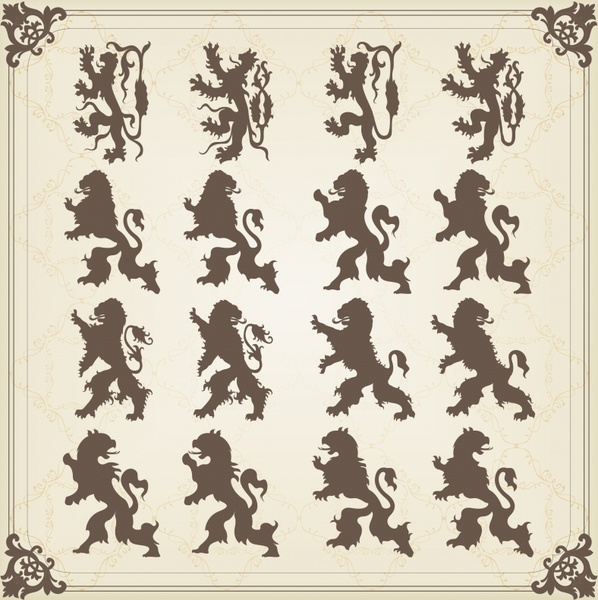 european logo decor elements flat silhouette legendary lions