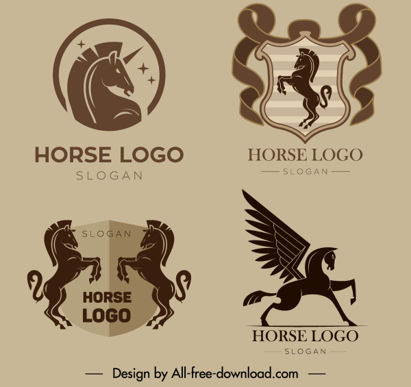 european logotype templates flat retro horse unicorn sketch