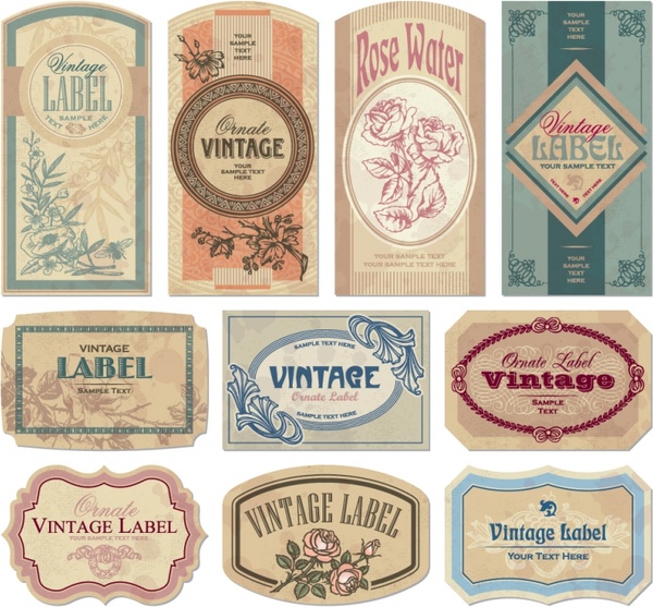 labels templates collection colored retro design