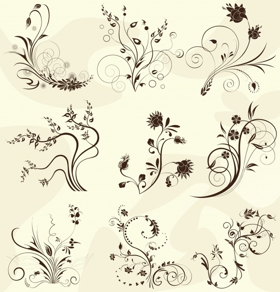 pattern design elements flower icons classical curves ornament