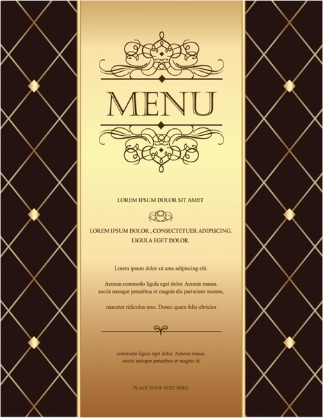 menu cover template elegant dark brown geometric decor