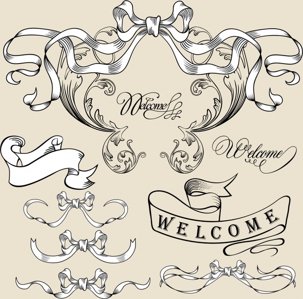 welcoming ribbon templates formal 3d curled shapes sketch