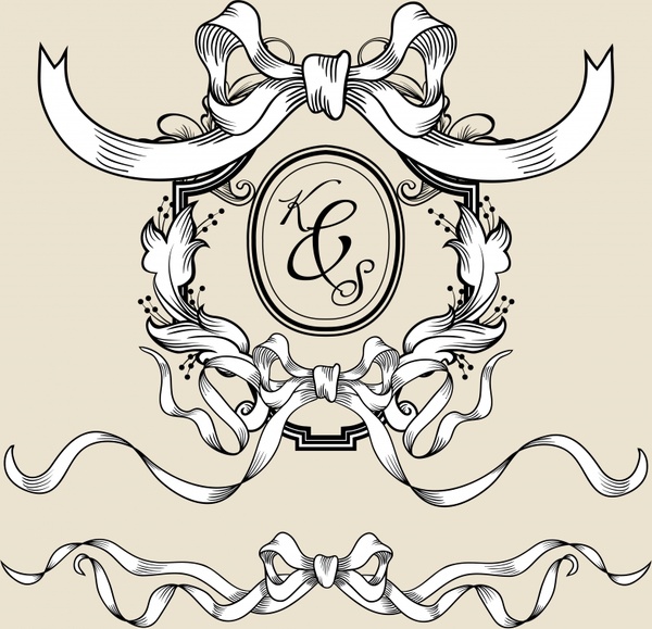 ribbon knot frame decor elements elegant symmetric vintage