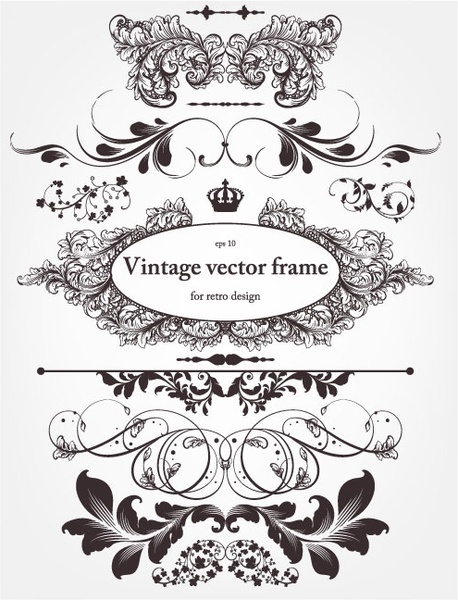 europeanstyle floral border and decorations 01 vector