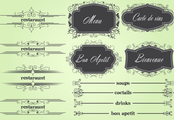 menu decor templates classic symmetric shapes