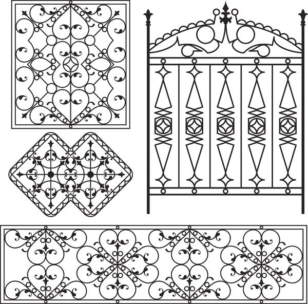 europeantype pattern iron fence 05 vector