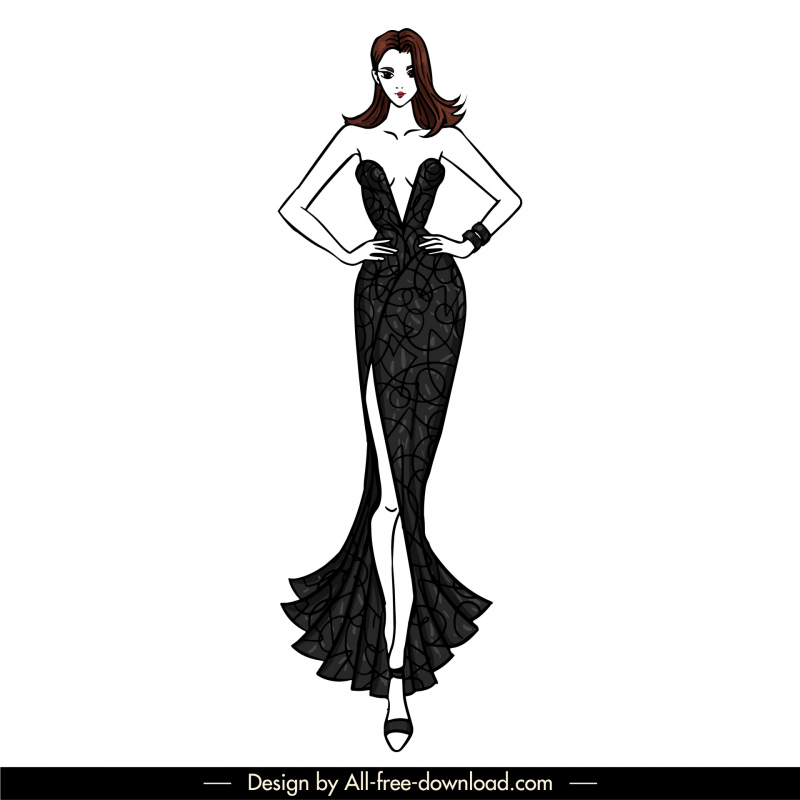 evening dresses design template elegant black white handdrawn 