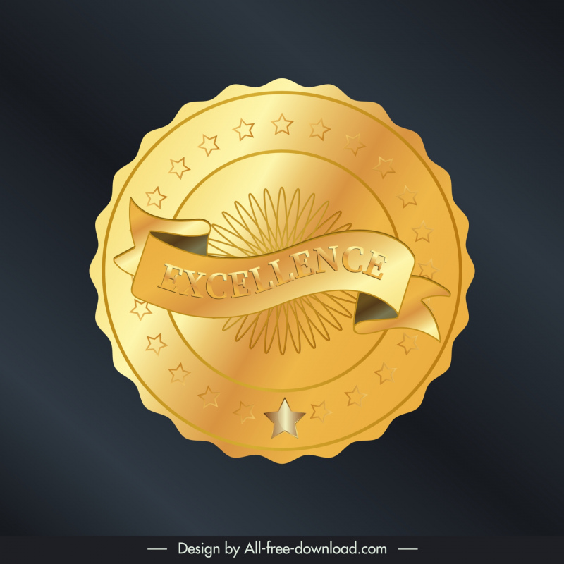 excellence stamp template golden 3d dynamic ribbon stars