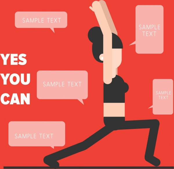 exercise banner fitness lady texts speech bubbles icons