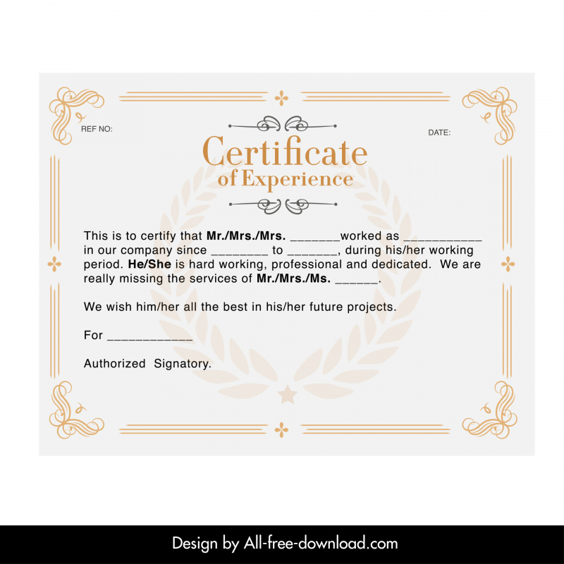 experience certificate template elegant flat symmetric blurred leaves decor