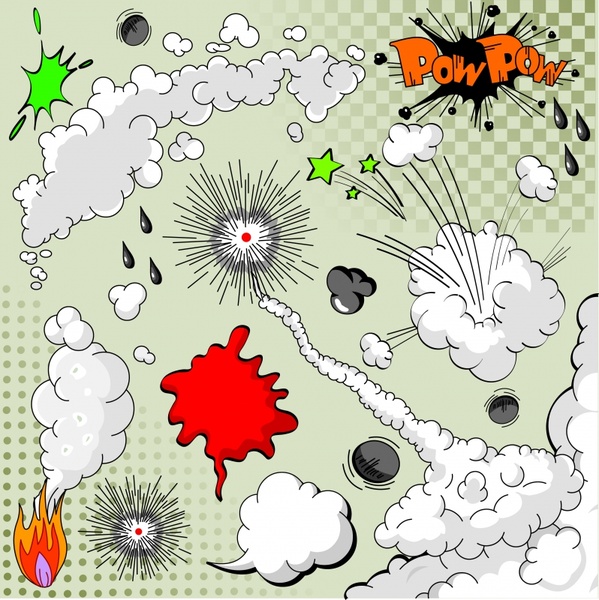 bursting explosion icons funny colored dynamic shapes