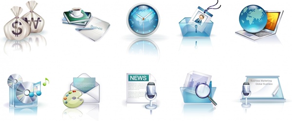 business icons collection shiny modern 3d symbols sketch