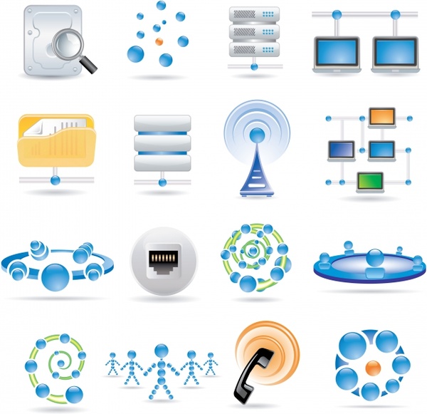 communication technology icons colored modern symbols sketch