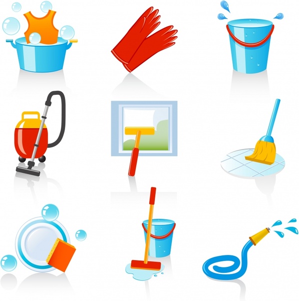 cleaning work design elements colorful tools icons