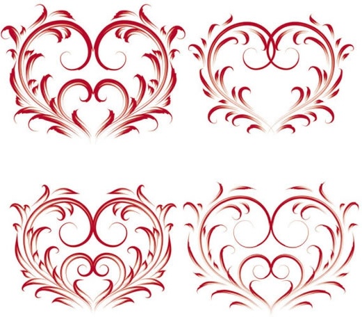 heartshaped icons red symmetric curves sketch
