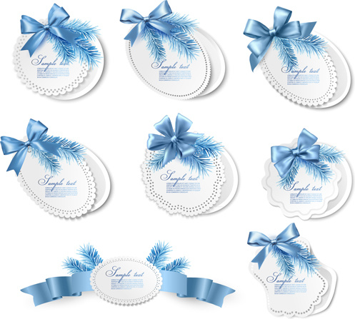 exquisite ribbon bow gift cards vector set