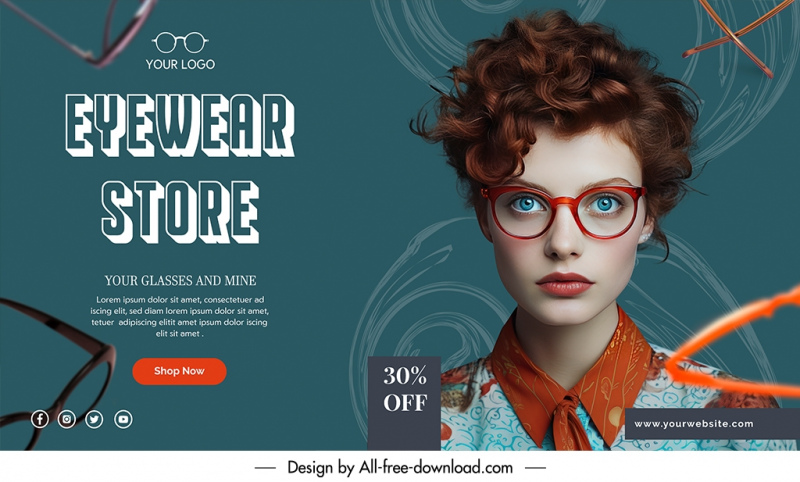 eyeglasses advertising banner template dynamic realistic