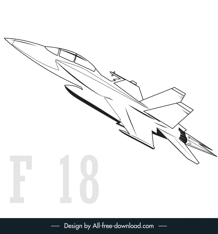 f 18 fighter jet icon black white outline