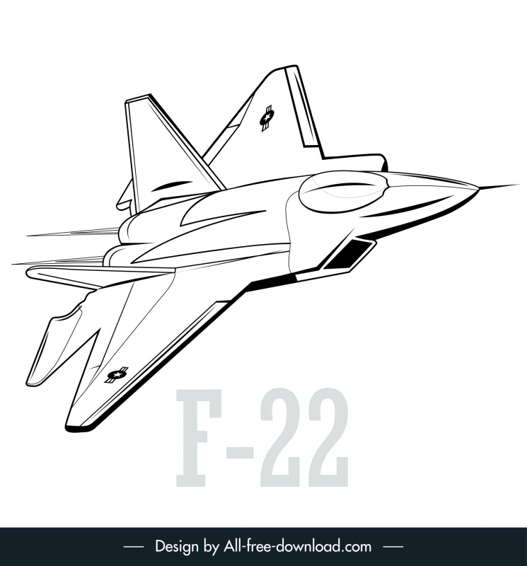 f 22 jet icon black white sketch 