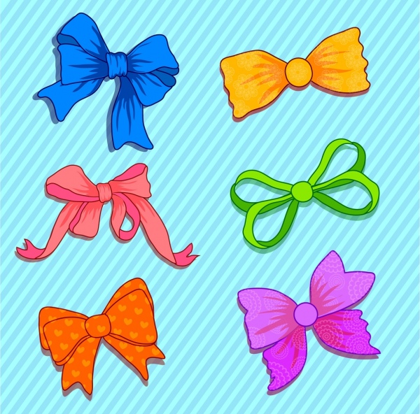 fabric bows icons colorful handdrawn types isolation