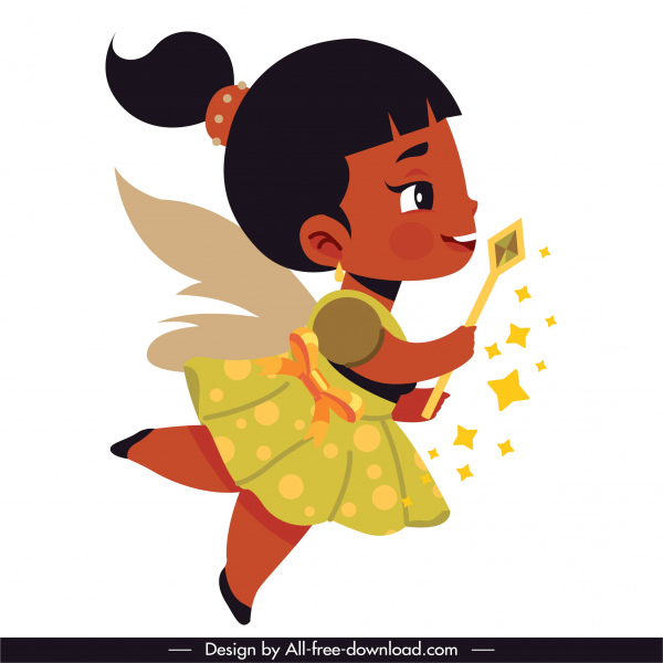 fairy character icon cute small winged girl sketch