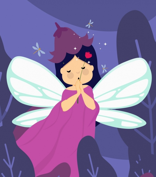 fairy painting colored cartoon design winged girl icons